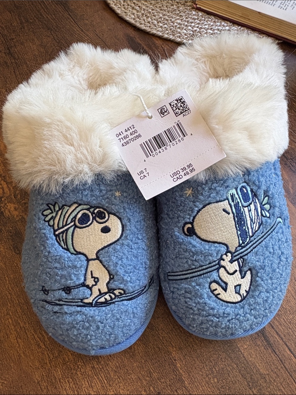 Snoopy Blue Plush Ski Slippers American Eagle- so cute!!!!